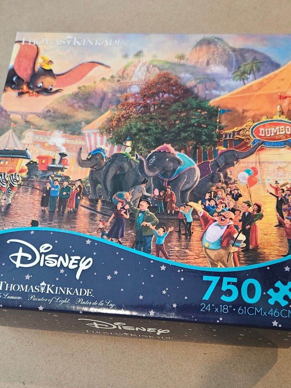 Thomas Kinkade Disney Dumbo Circus Scene Puzzle 750 Piece Blue, Brown, Green